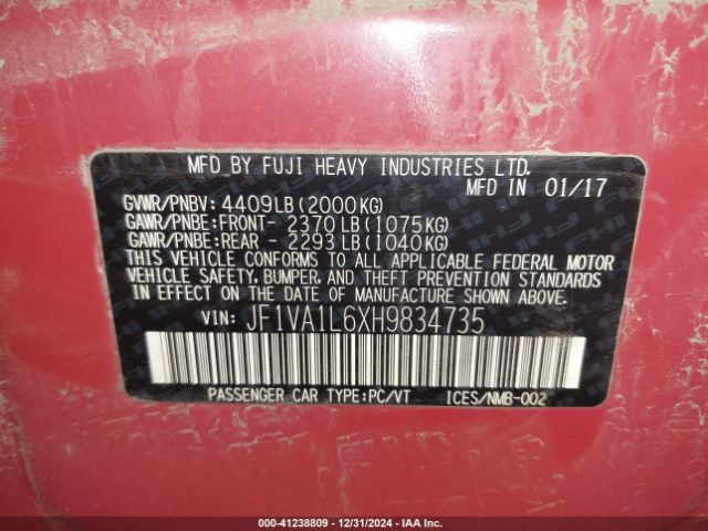 JF1VA1L6XH9834735 Subaru Wrx Limited