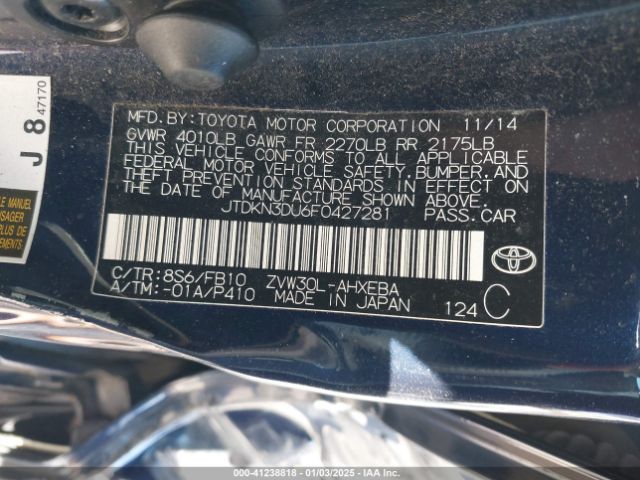 JTDKN3DU6F0427281 Toyota Prius