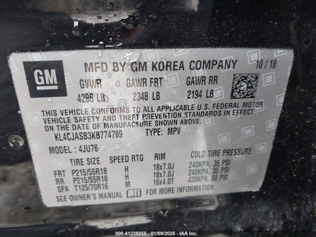 KL4CJASB3KB774789 Buick Encore Fwd Preferred