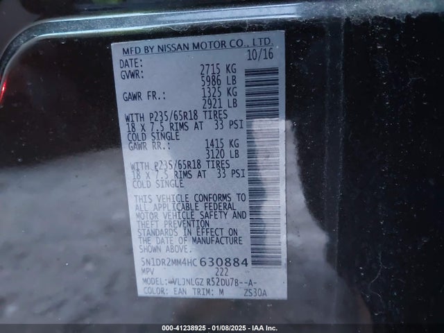 Nissan Pathfinder Sl 2017 5N1DR2MM4HC630884 Image 9