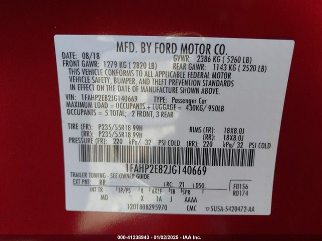 1FAHP2E82JG140669 Ford TAURUS SEL