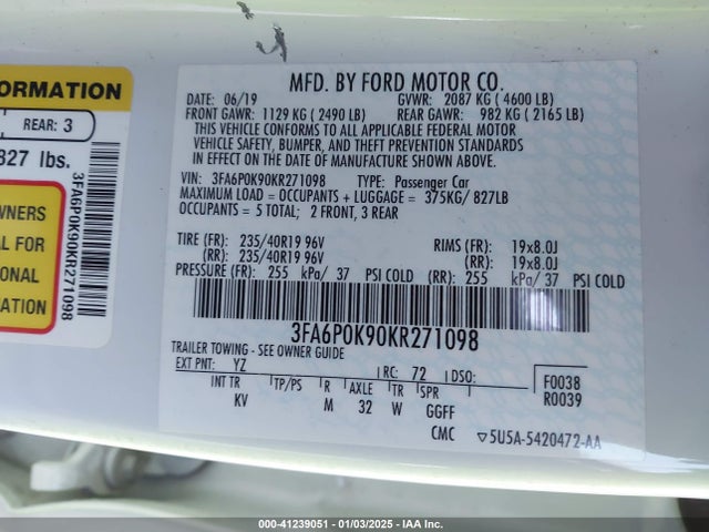 Ford Fusion Titanium 2019 3FA6P0K90KR271098 Image 9