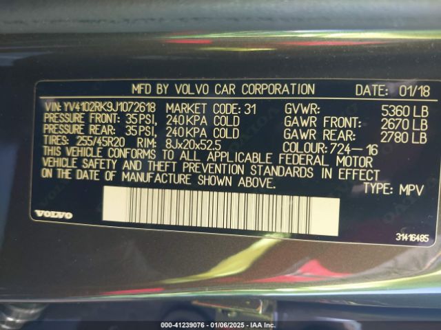 YV4102RK9J1072618 Volvo Xc60 T5 Momentum