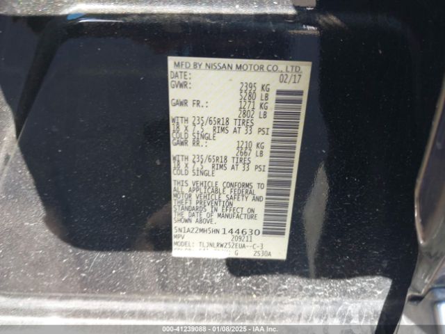 5N1AZ2MH5HN144630 Nissan MURANO SL