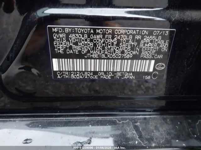 Продаж на аукціоні авто 2013 Lexus Gs 350, vin: JTHBE1BLXD5027589, номер лоту: 41239096