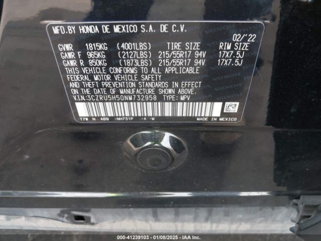 3CZRU5H50NM732958 Honda Hr-v 2wd Ex