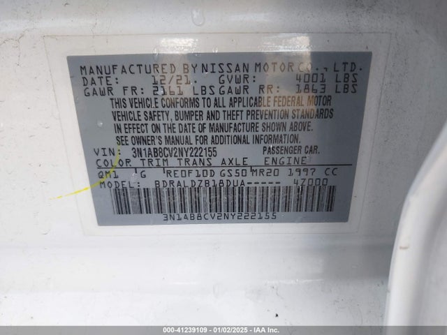 Nissan SENTRA SV 2022 3N1AB8CV2NY222155 Image 9