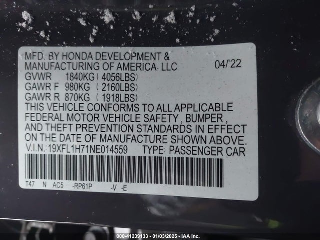 Honda Civic Ex-l 2022 19XFL1H71NE014559 Image 9