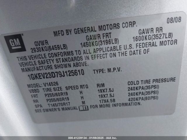 2009 GMC ACADIA 1GKEV23D79J125610 Photo 8