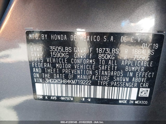 3HGGK5H84KM719222 Honda FIT EX