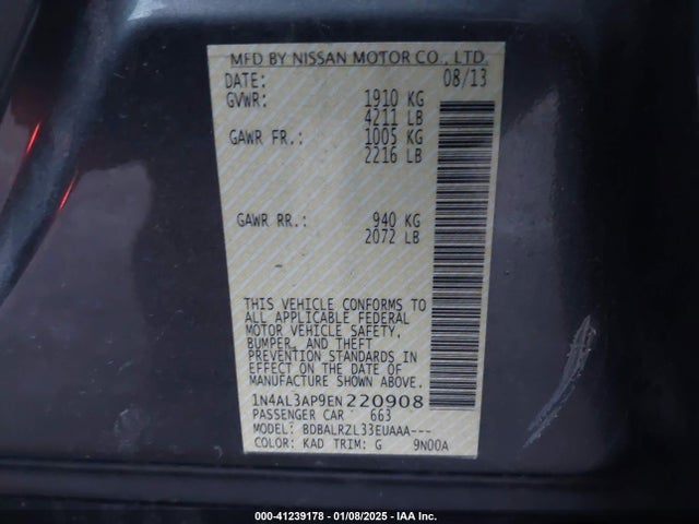Nissan Altima 2.5 S 2014 1N4AL3AP9EN220908 Image 9