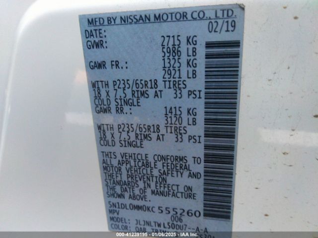 5N1DL0MM0KC555260 Infiniti QX60 LUXE