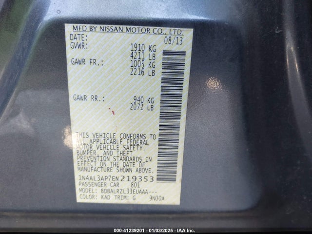 Nissan Altima 2.5 S 2014 1N4AL3AP7EN219353 Image 9