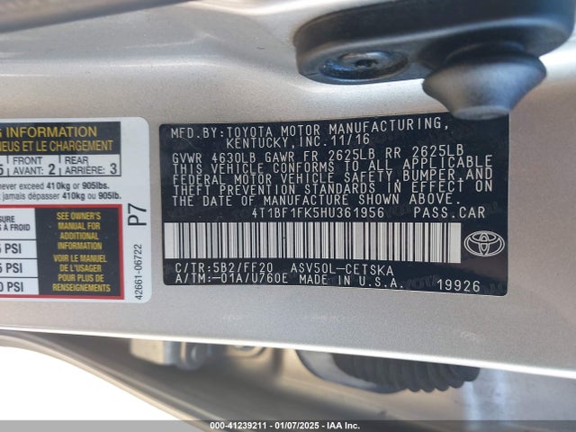 Toyota CAMRY SE 2017 4T1BF1FK5HU361956 Image 9