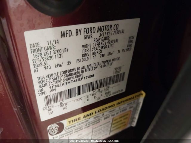 1FMJK1HT4FEF17408 Ford Expedition El Xlt
