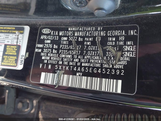 KIA SORENTO LX 2014 5XYKT4A65EG452392 Image 9