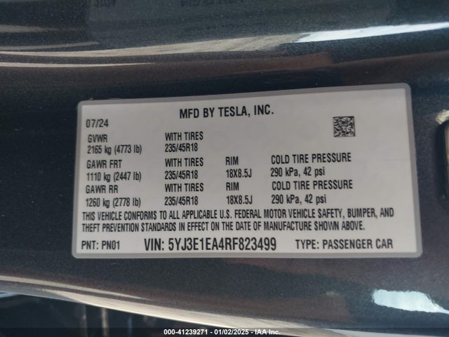 2024 TESLA MODEL 3 5YJ3E1EA4RF823499 Photo 8