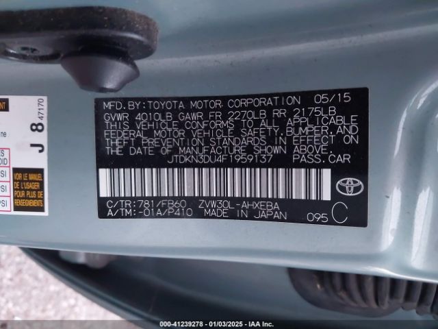 JTDKN3DU4F1959137 Toyota Prius