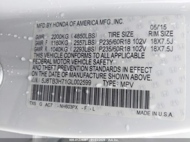 5J8TB3H71GL002599 Acura Rdx Advance Package