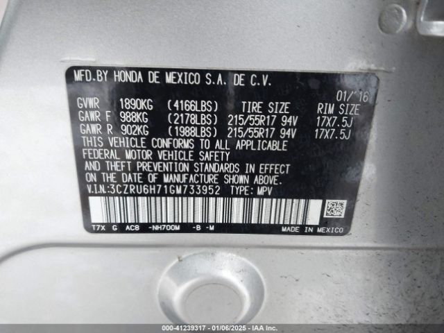 3CZRU6H71GM733952 Honda Hr-v Ex-l