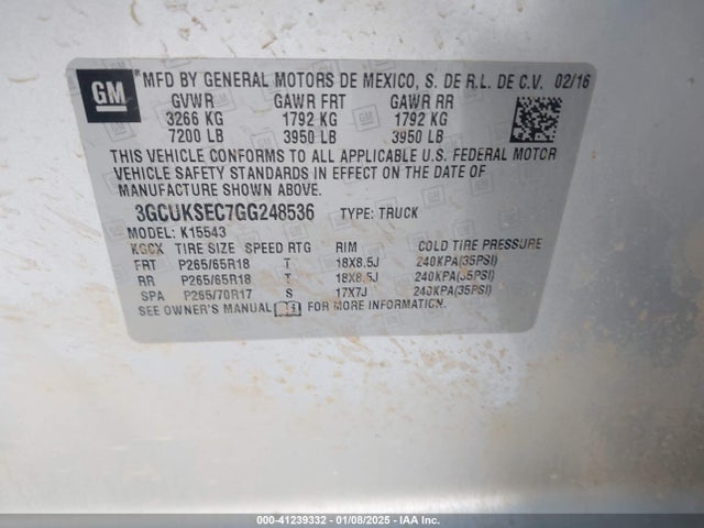 3GCUKSEC7GG248536 Chevrolet Silverado 1500 2lz