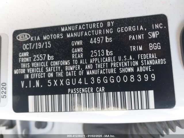 5XXGU4L36GG008399 KIA OPTIMA EX