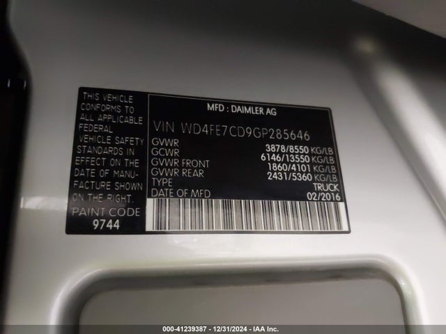 Mercedes-Benz Sprinter 2500 Normal Roof 2016 WD4FE7CD9GP285646 Image 9