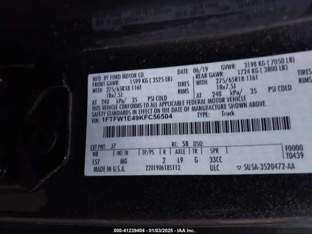 1FTFW1E49KFC56504 Ford F-150 Xlt