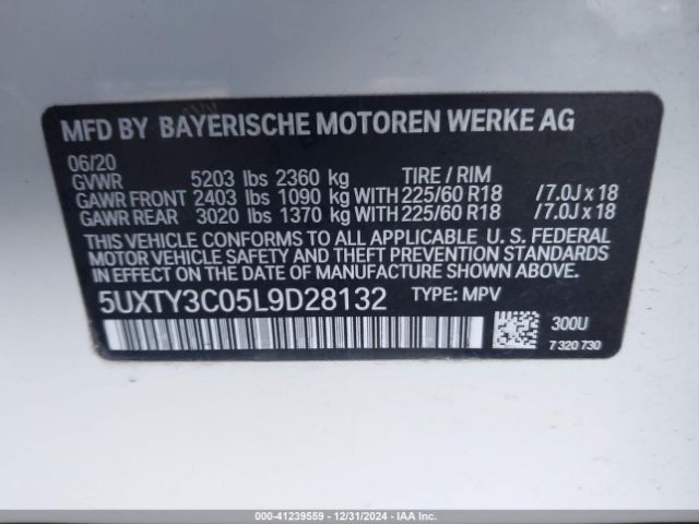 5UXTY3C05L9D28132 BMW X3 Sdrive30i