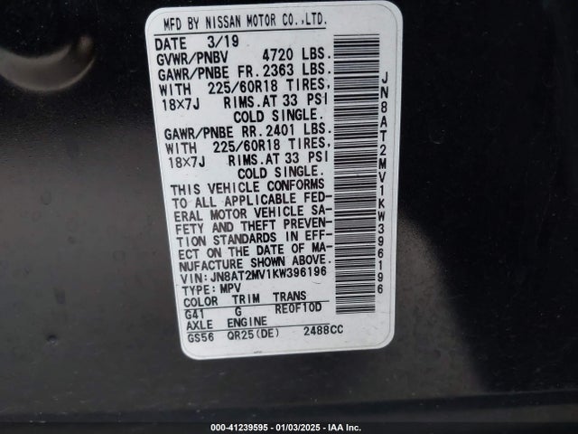 Nissan ROGUE SV 2019 JN8AT2MV1KW396196 Image 9