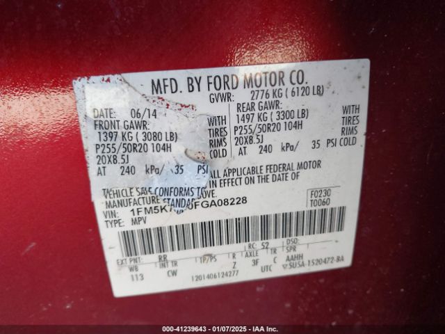 1FM5K7F80FGA08228 Ford Explorer Limited