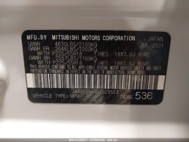 JA4ATVAA1NZ029553 Mitsubishi Eclipse Cross Le S-awc