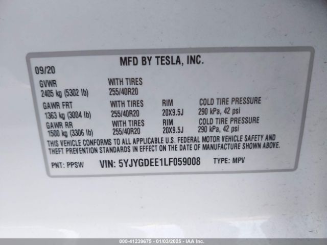 5YJYGDEE1LF059008 Tesla Model Y Long Range Dual Motor All-wheel Drive
