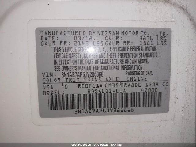 Nissan SENTRA S 2018 3N1AB7AP6JY286868 Image 9