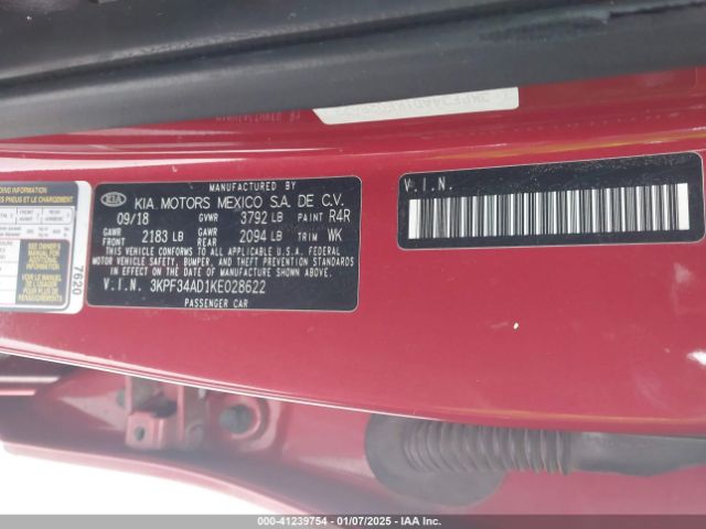 3KPF34AD1KE028622 KIA FORTE S