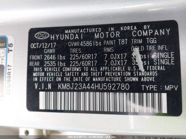 KM8J23A44HU592780 Hyundai TUCSON SE