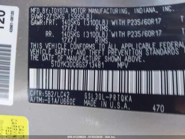 5TDYK3DC8GS713481 Toyota Sienna Xle/limited