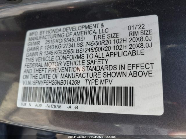 5FNYF5H26NB014269 Honda Pilot 2wd Special Edition