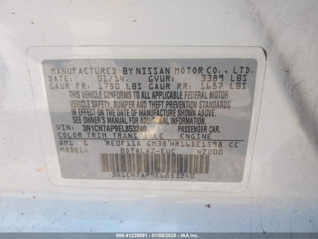 Nissan Versa 1.6 S+ 2014 3N1CN7AP9EL853240 Image 9