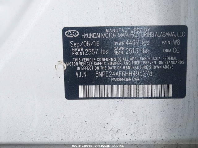 Hyundai Sonata 2017 5NPE24AF6HH495278 Image 9