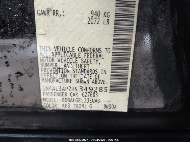 1N4AL3AP2HN349285 Nissan Altima 2.5 S