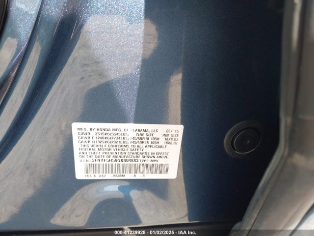 Honda Pilot Ex-l 2016 5FNYF5H50GB004883 Image 9