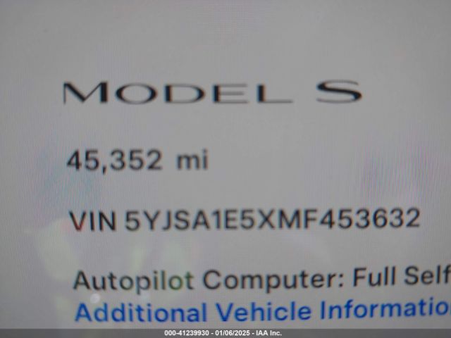 2021 TESLA MODEL S 5YJSA1E5XMF453632 Photo 6