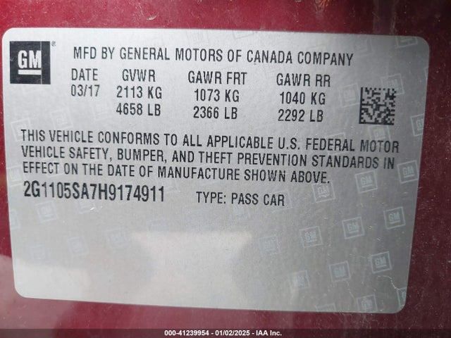 Chevrolet IMPALA 1LT 2017 2G1105SA7H9174911 Image 9