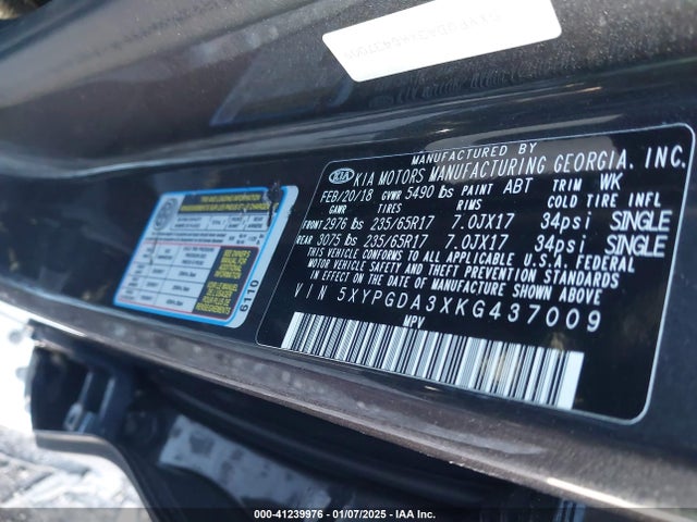 5XYPGDA3XKG437009 KIA Sorento 2.4l Lx