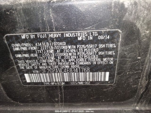 JF2GPAVC4E8341768 Subaru Xv Crosstrek 2.0i Premium