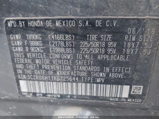 3CZRU6H11KG725644 Honda HR-V SPORT
