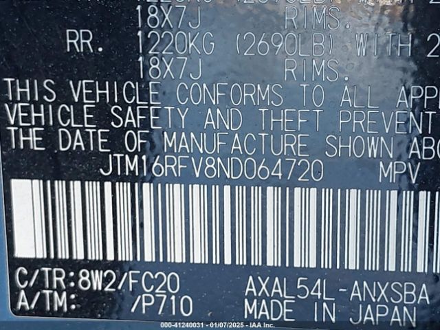 JTM16RFV8ND064720 Toyota Rav4 Hybrid Se
