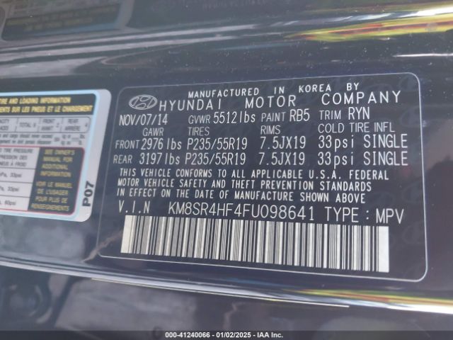KM8SR4HF4FU098641 Hyundai Santa Fe Limited