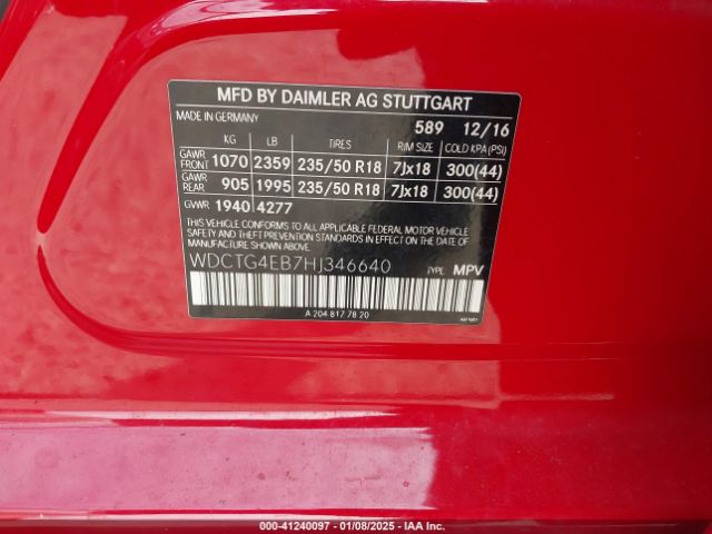 WDCTG4EB7HJ346640 Mercedes-Benz GLA 250